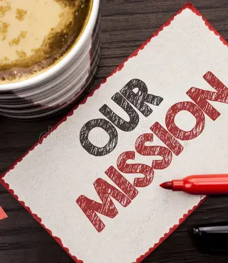 Mission statement on a card with coffee.