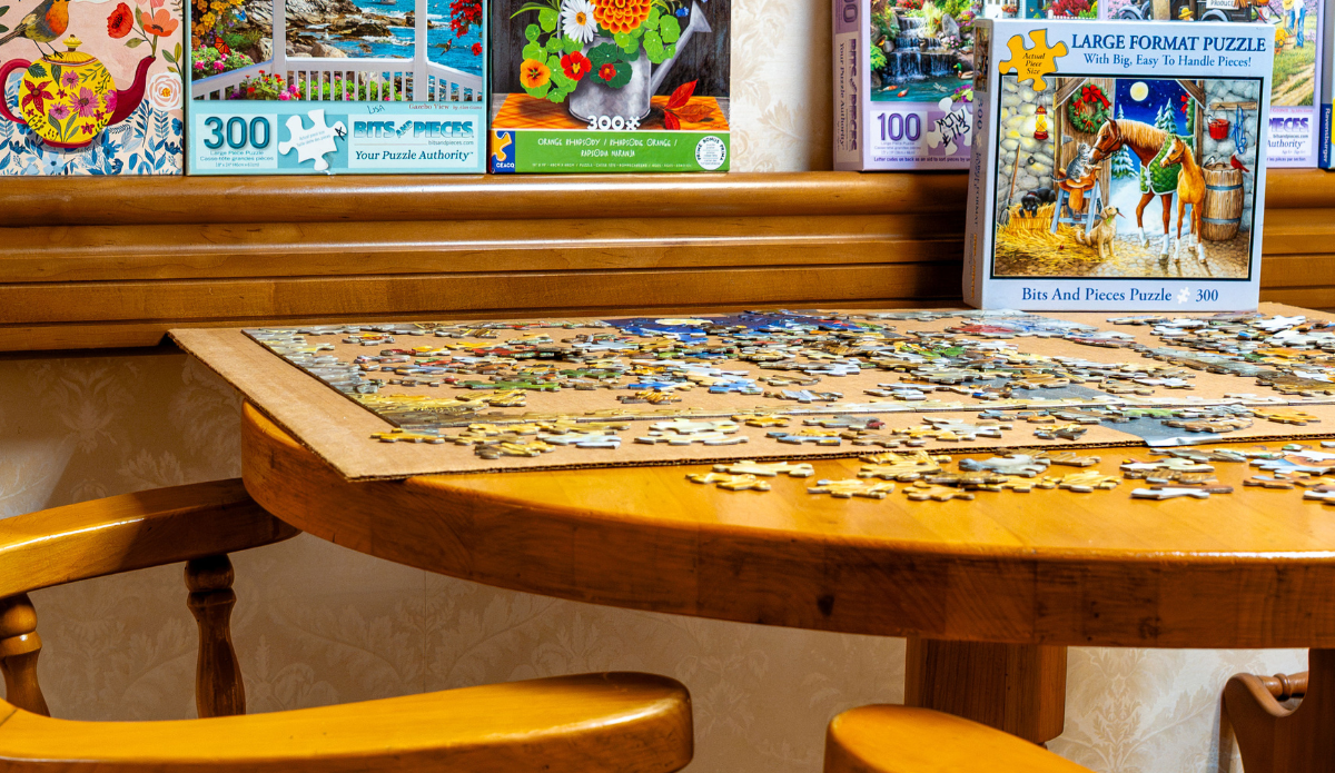 Puzzle and table in a cozy interior setting