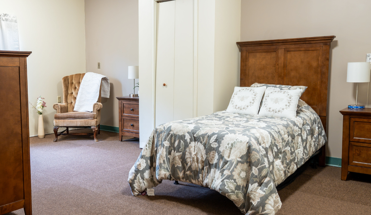 Cozy interior of a resident's bedroom.