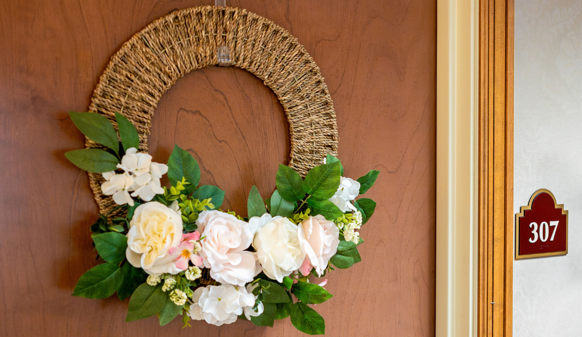 Decorative wreath on a resident's door