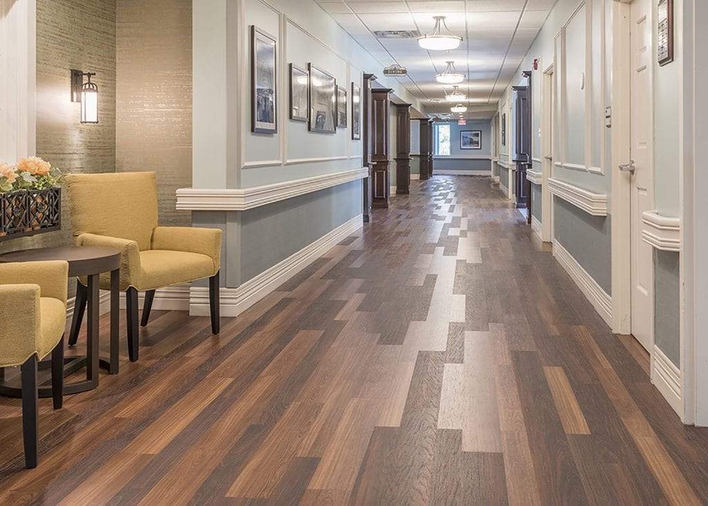 Bright and welcoming hallway with seating