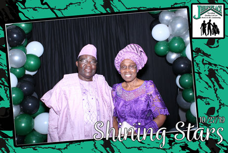 A couple posing at an event