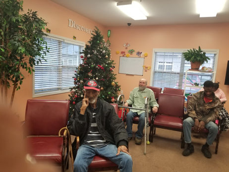 Residents enjoying time in a common area.