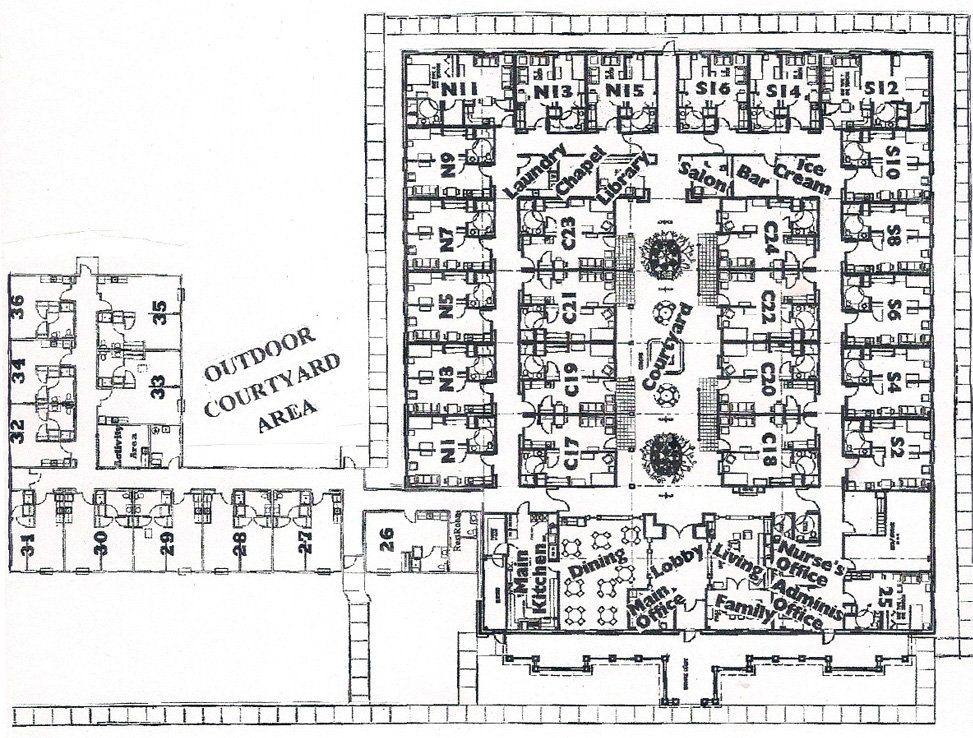 Architectural floor plan of a facility layout.