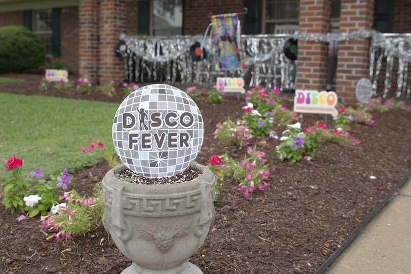Decorative outdoor decor for a disco-themed event