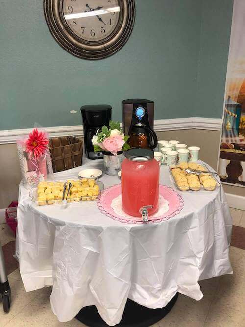 Refreshments and snacks on a table