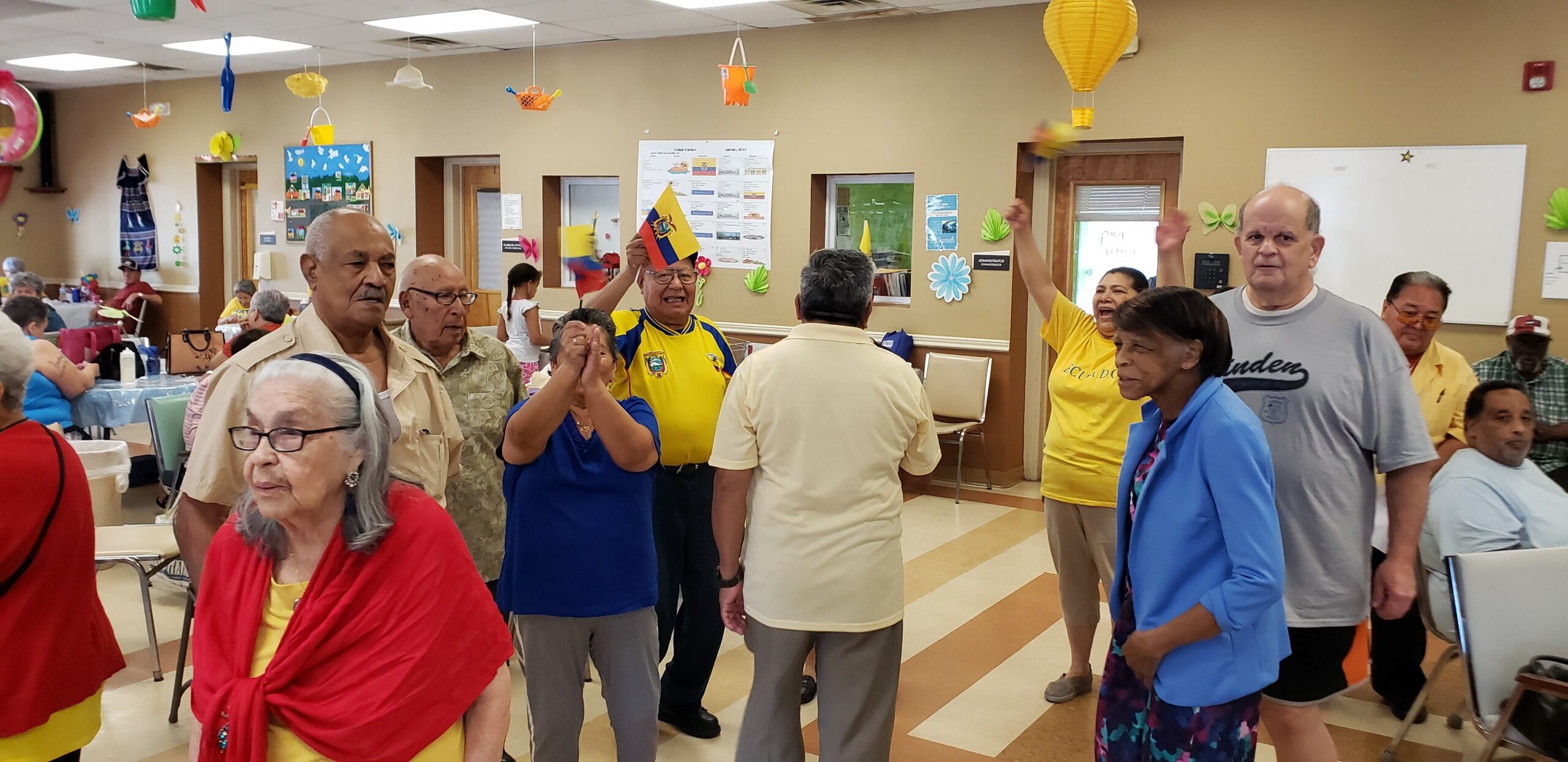 Residents engaging in a lively group activity.