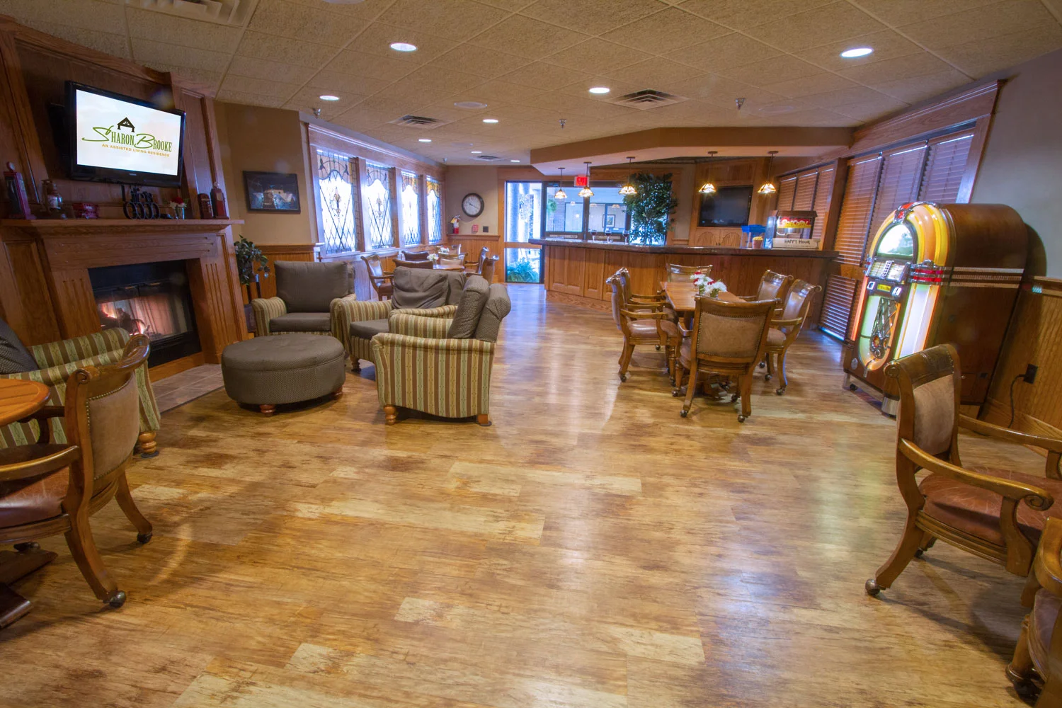 Interior common area with seating and amenities