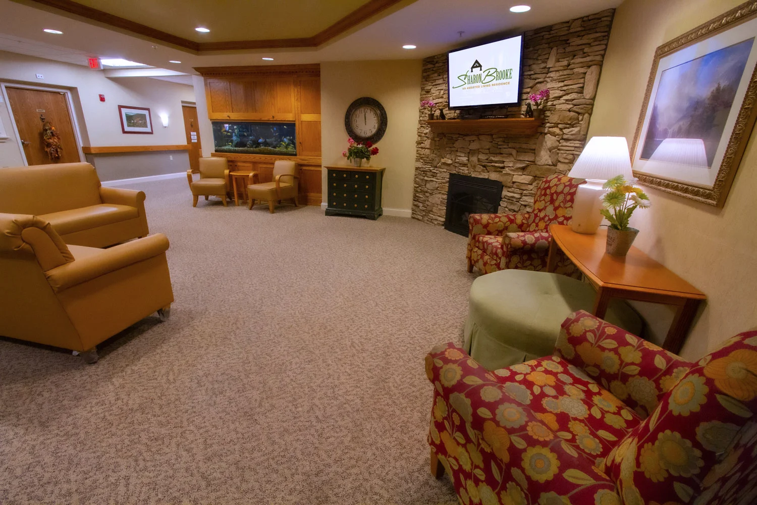 Comfortable lounge area in assisted living facility