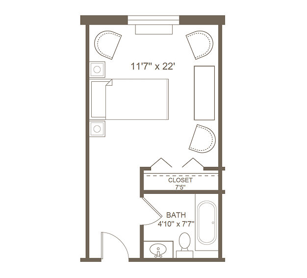 Architectural floor plan of a room layout.
