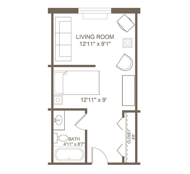 Architectural floor plan of a living room.