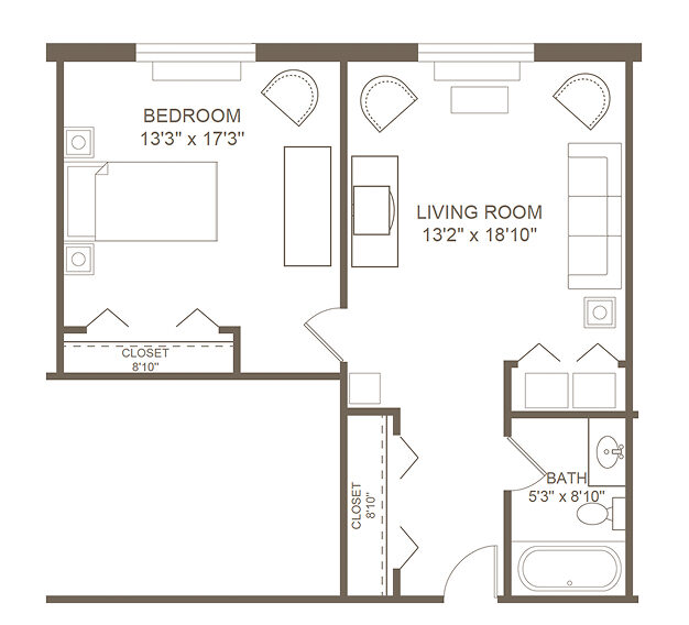 Architectural floor plan of a resident unit.