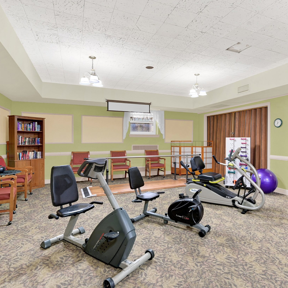 Interior gym area with exercise equipment