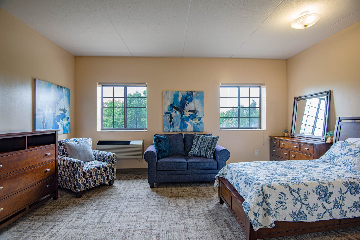 Cozy resident room with comfortable furnishings