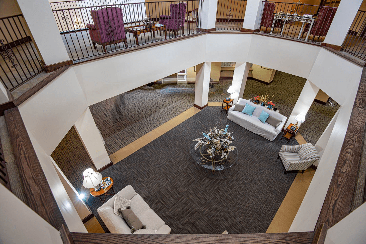 Interior view of a common area with seating
