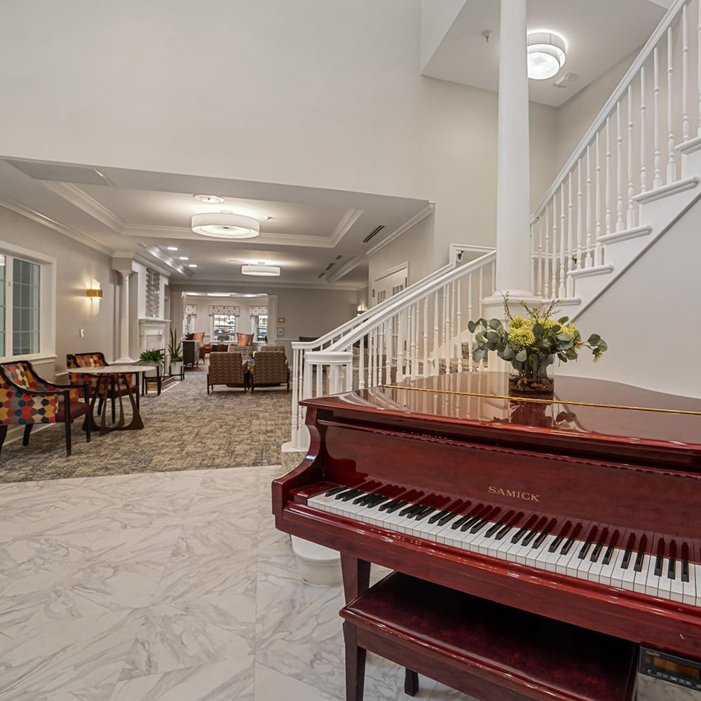Elegant piano in a community common area.