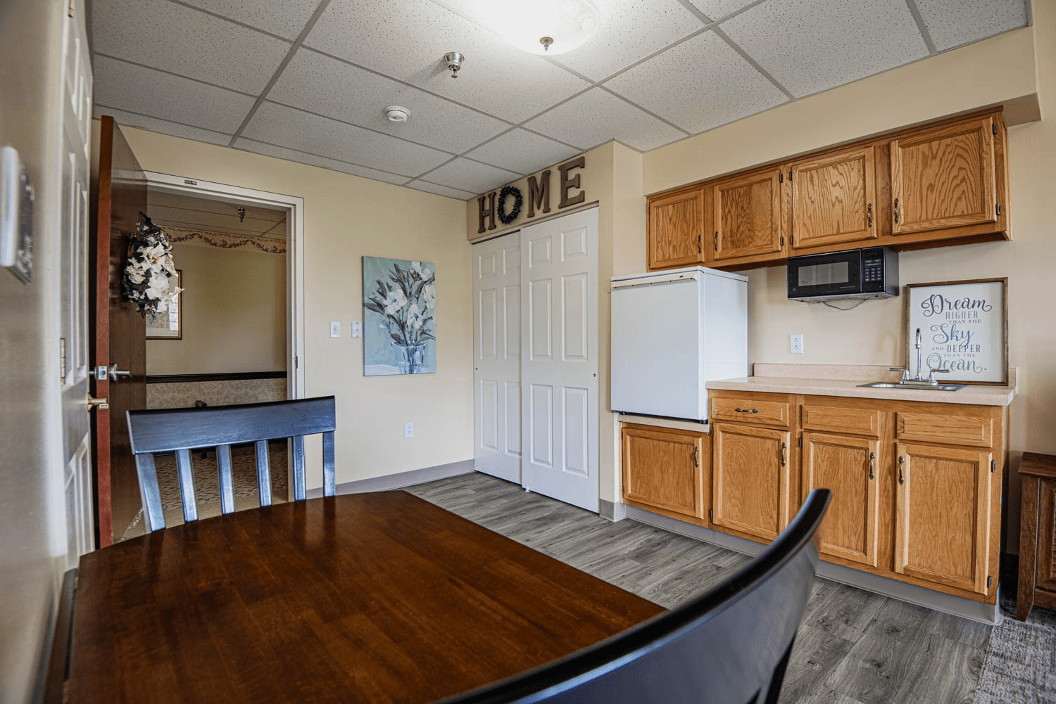 Cozy kitchen area in a resident room.