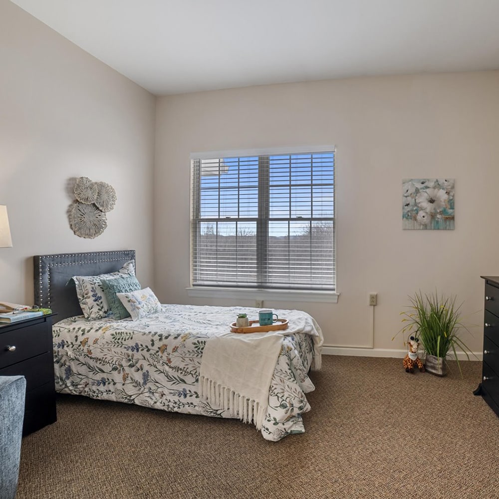 Cozy private resident room with bed and decor.