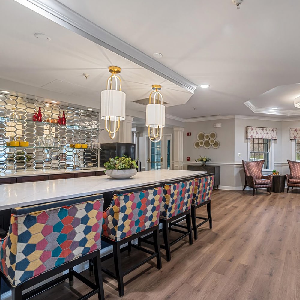 Common area with colorful seating and decor.