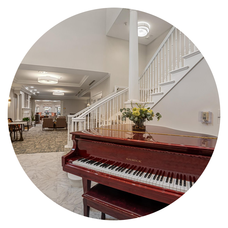 Interior view of the facility's common area with piano.