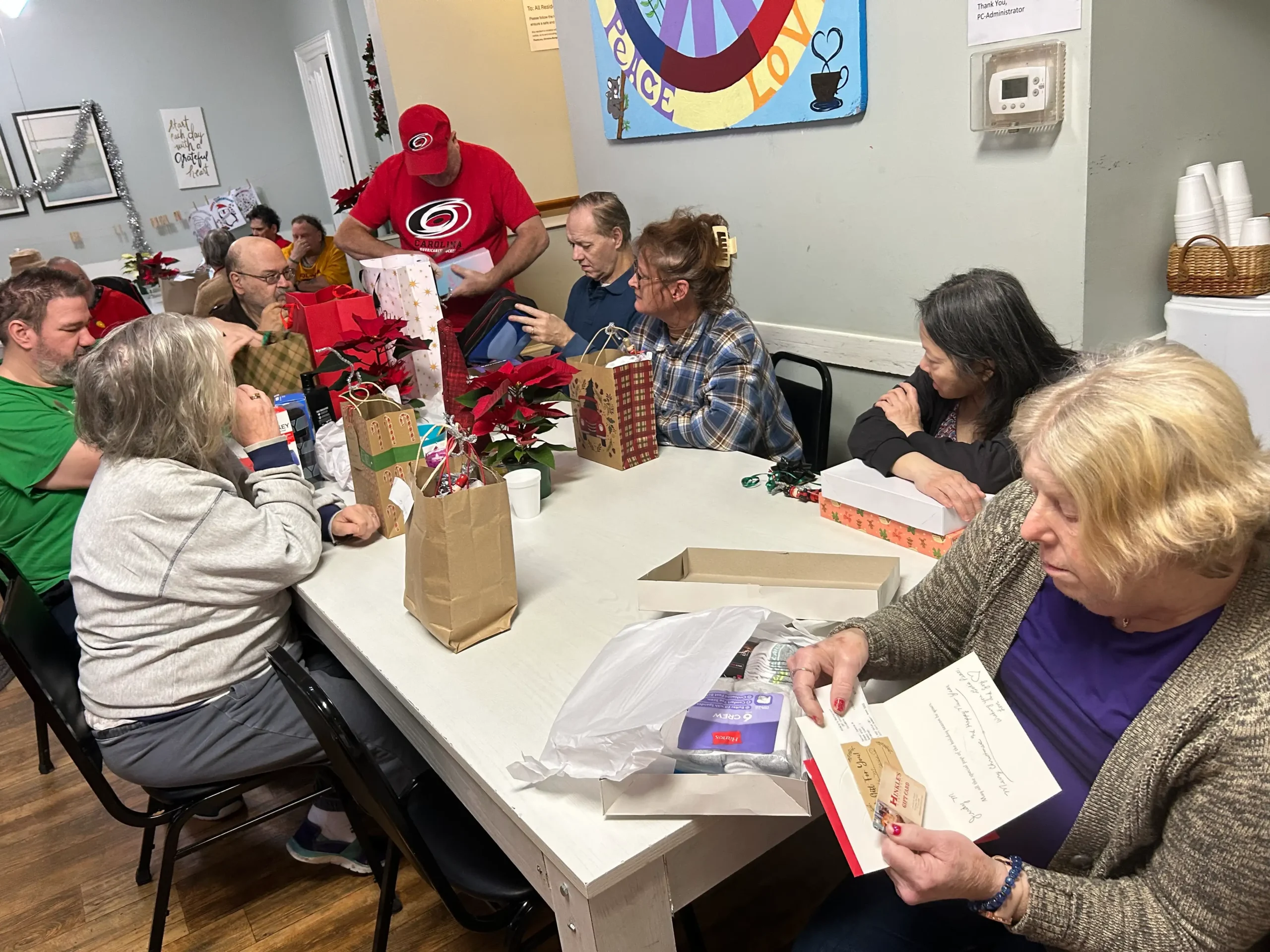 Residents engaging in a group activity during celebration.