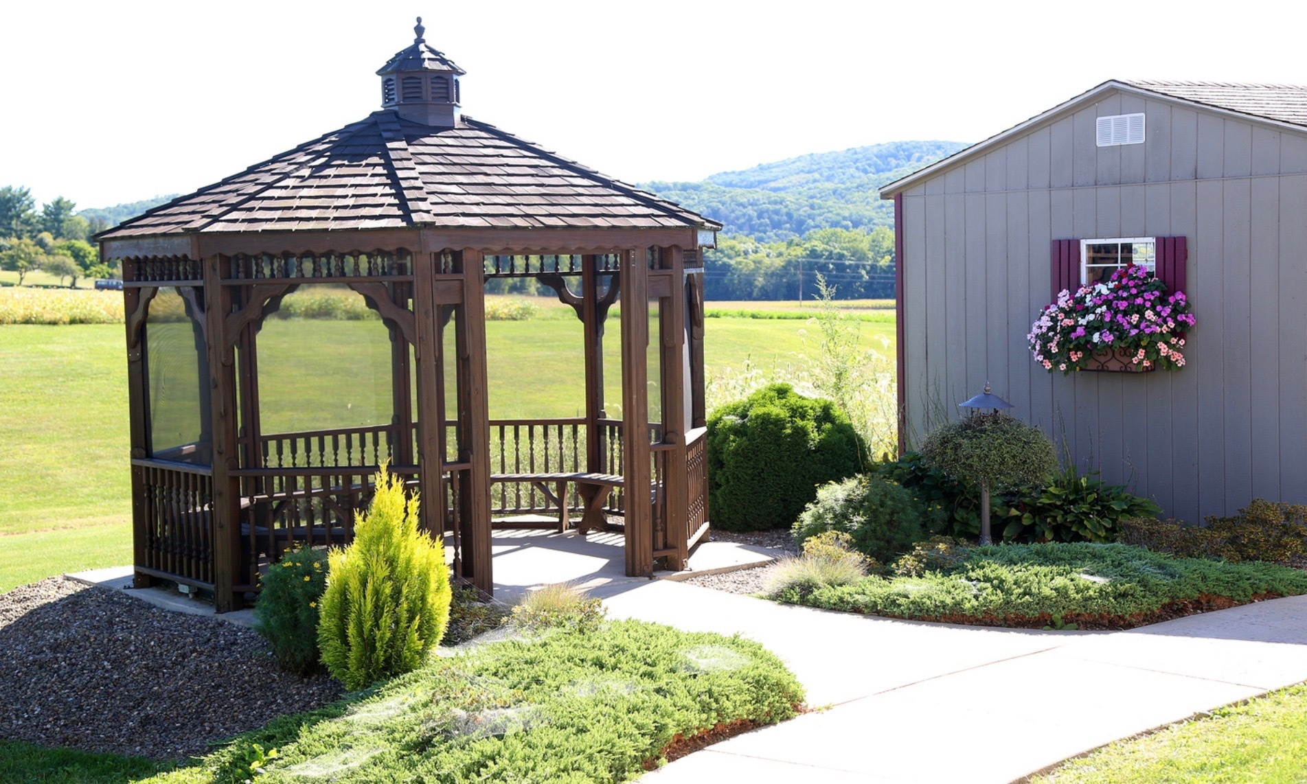 Gazebo in landscaped outdoor space