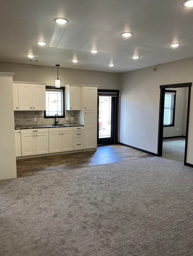 Interior of a private living unit with kitchen area