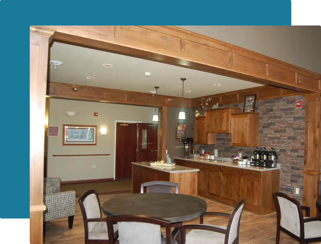 Common area with kitchen and seating