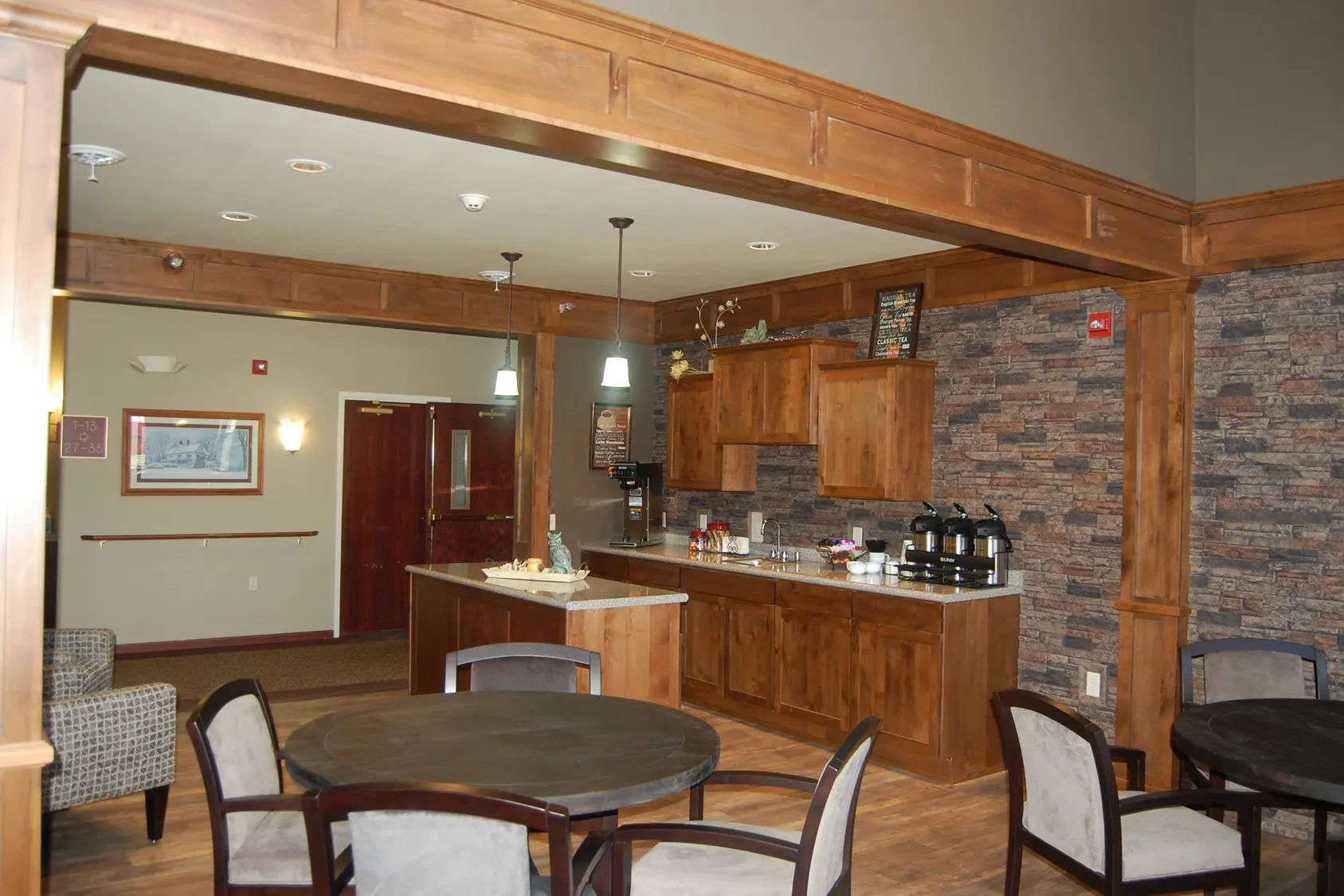 Cozy common area with kitchenette and seating