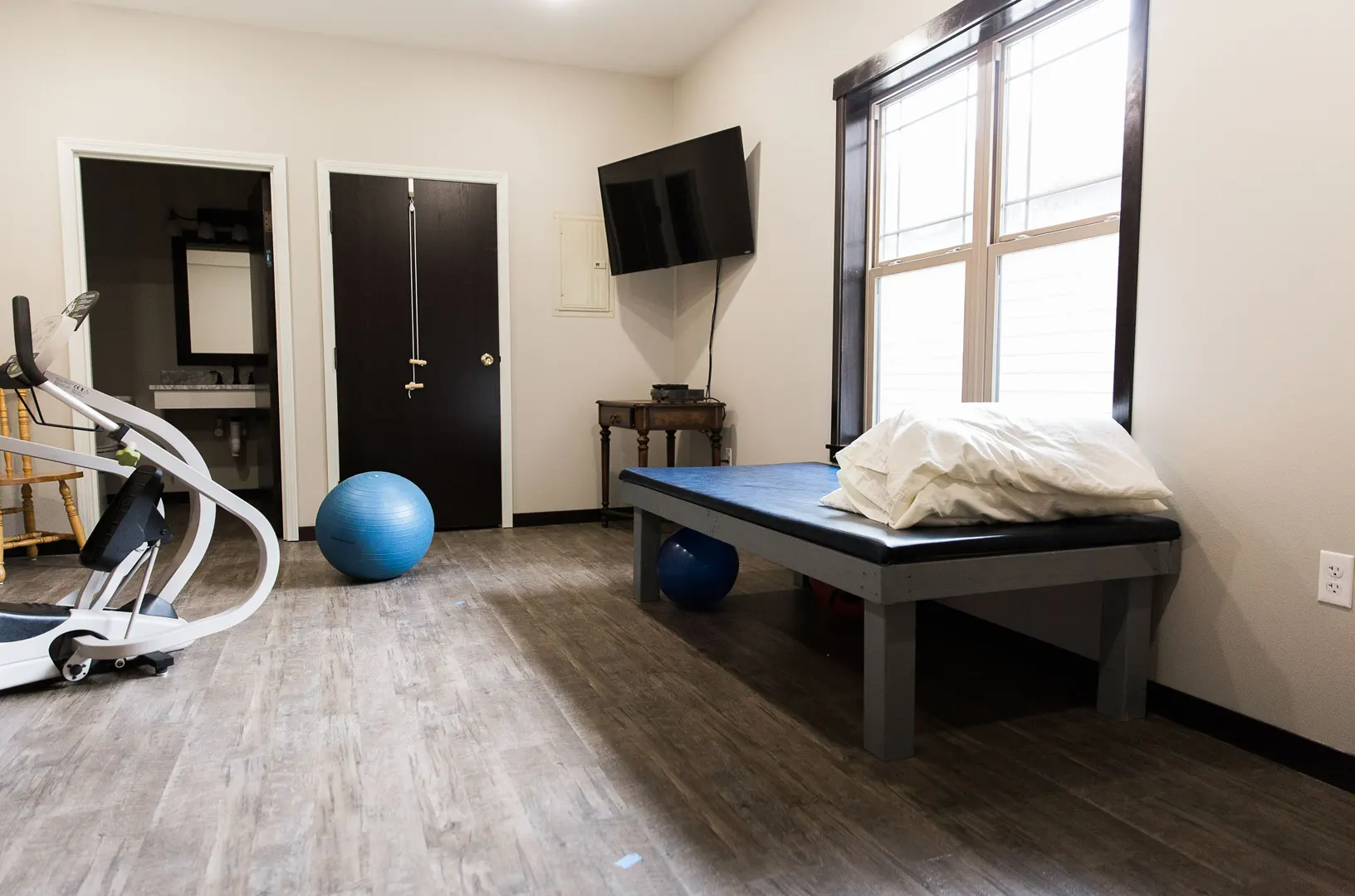 Interior space with gym equipment and exercise balls
