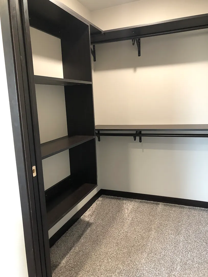 Empty closet space with shelves