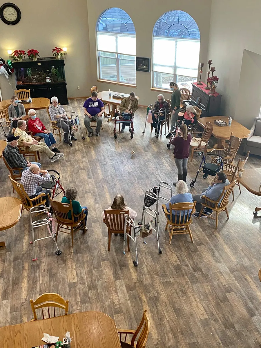 Residents engaged in an activity in a common area.