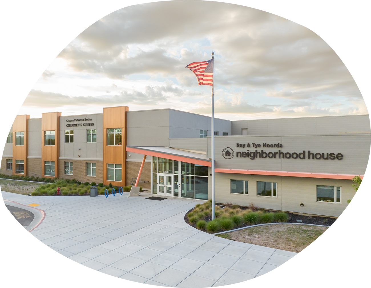 Exterior view of Neighborhood House facility entrance.