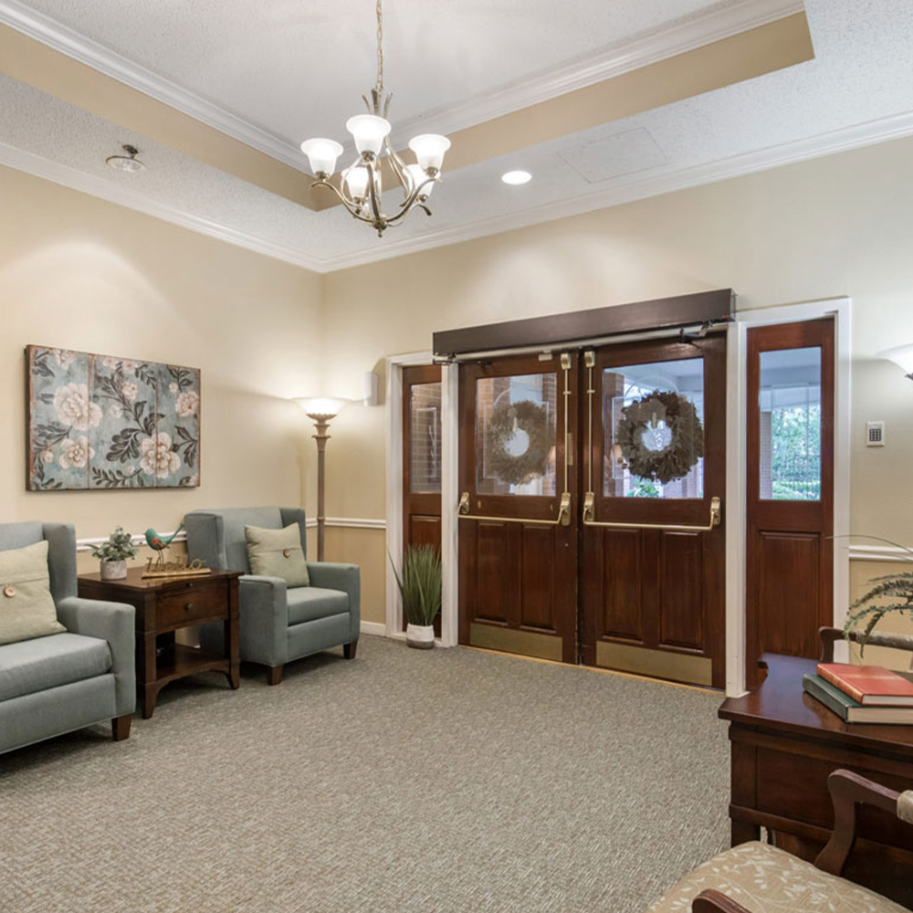 Interior common area with seating and decor.