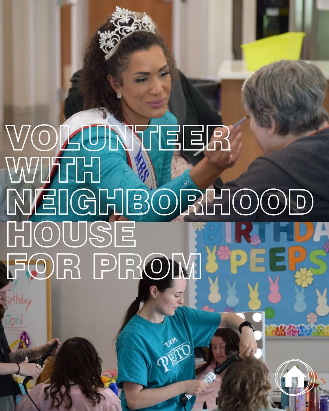 Volunteers assisting residents with prom preparations