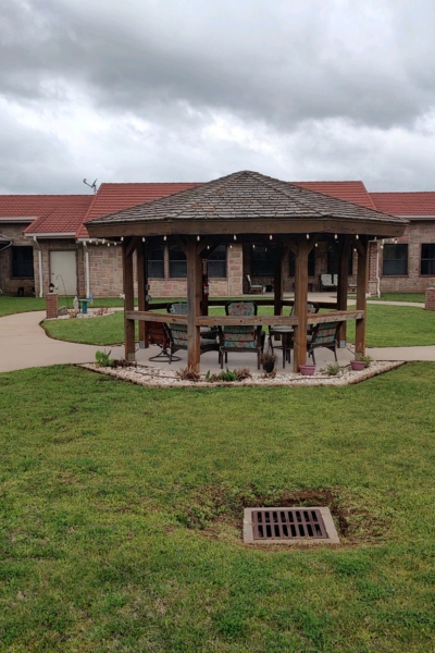 A gazebo in the outdoor area of the facility