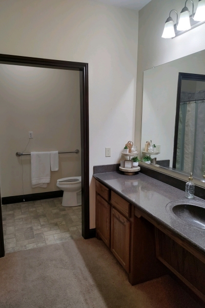 Clean and spacious bathroom with modern fixtures.