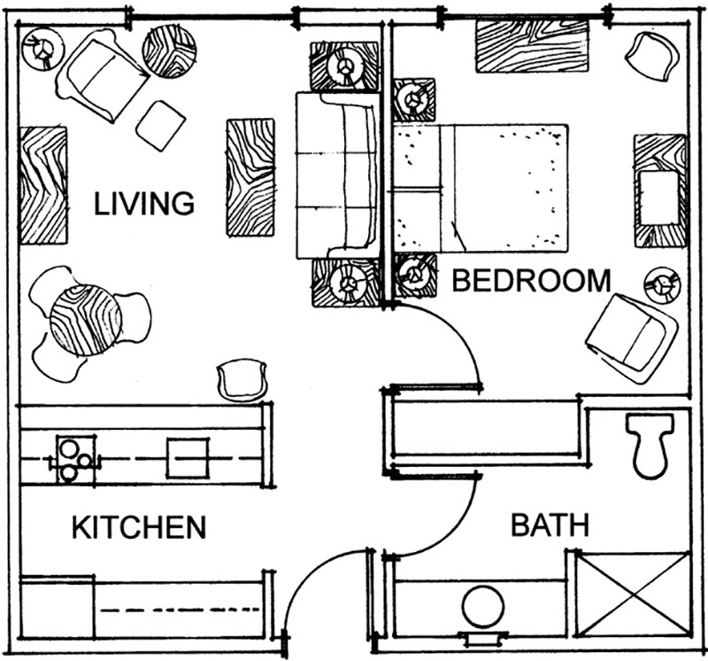 Architectural floor plan of a living space