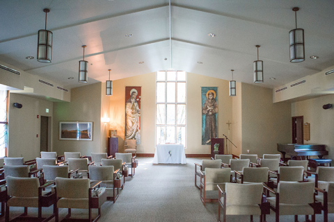 Interior view of a facility chapel with seating