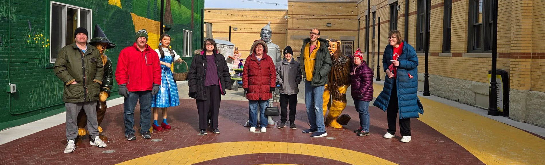 Residents and staff in an outdoor setting