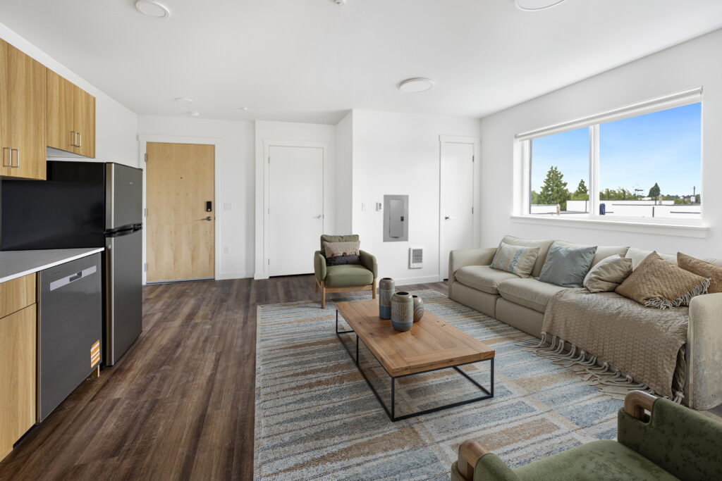 Bright common area with modern furnishings