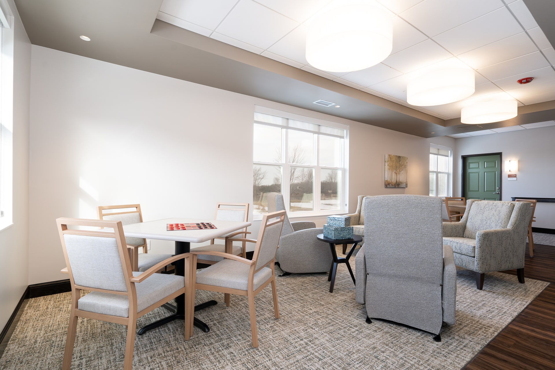 Common area with seating and table