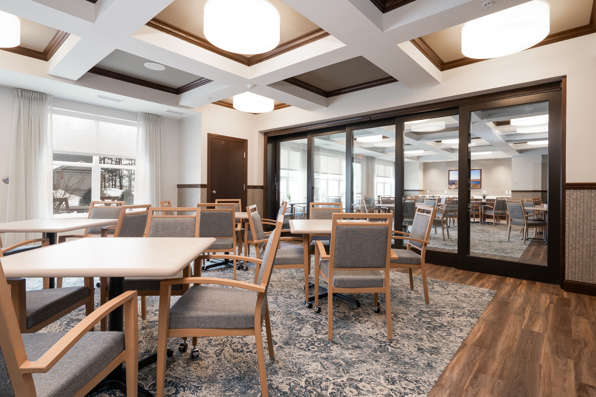 Interior view of a common area with seating