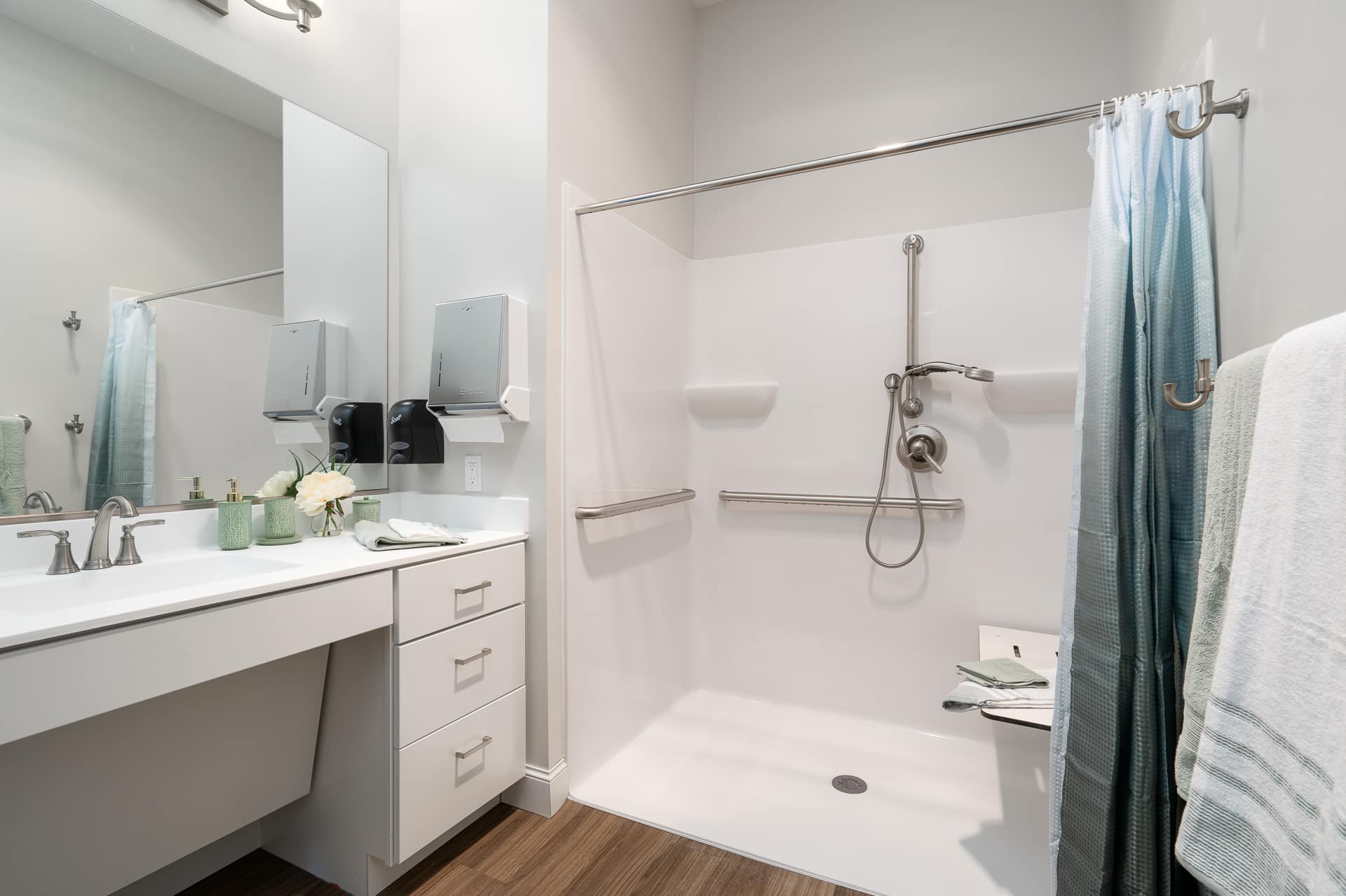 Modern bathroom with accessible features.