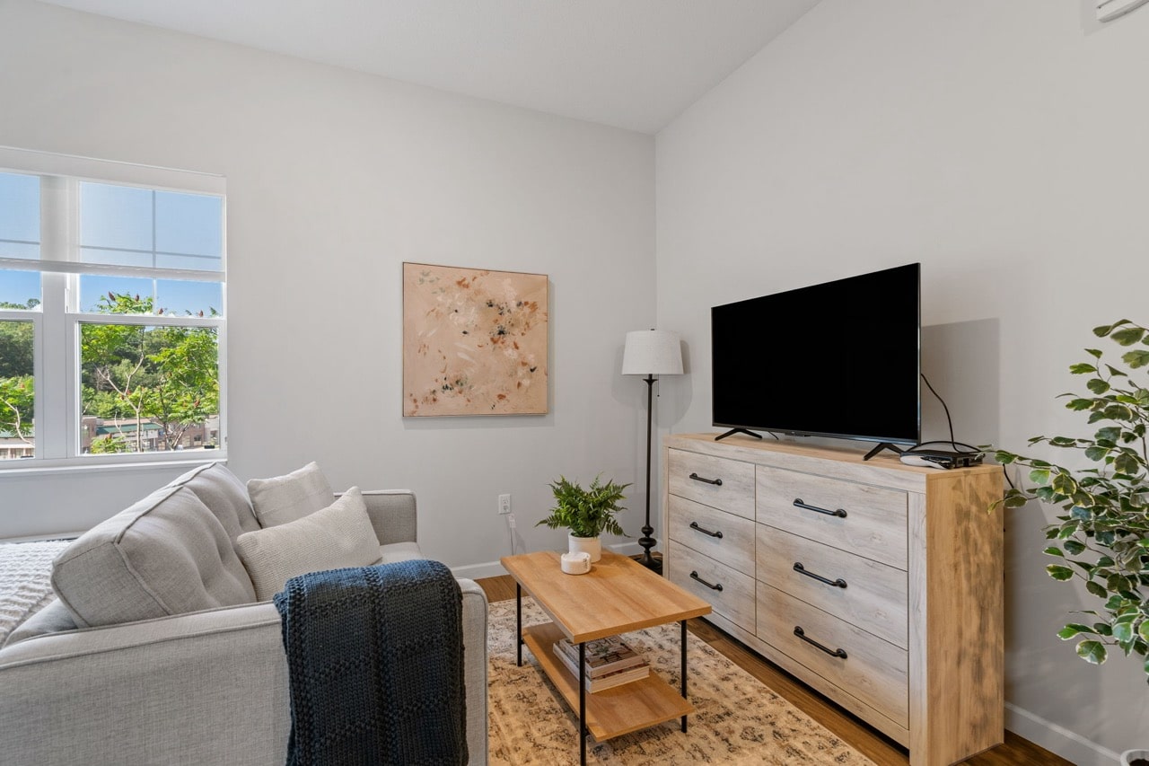 Cozy living room with a TV and furniture.