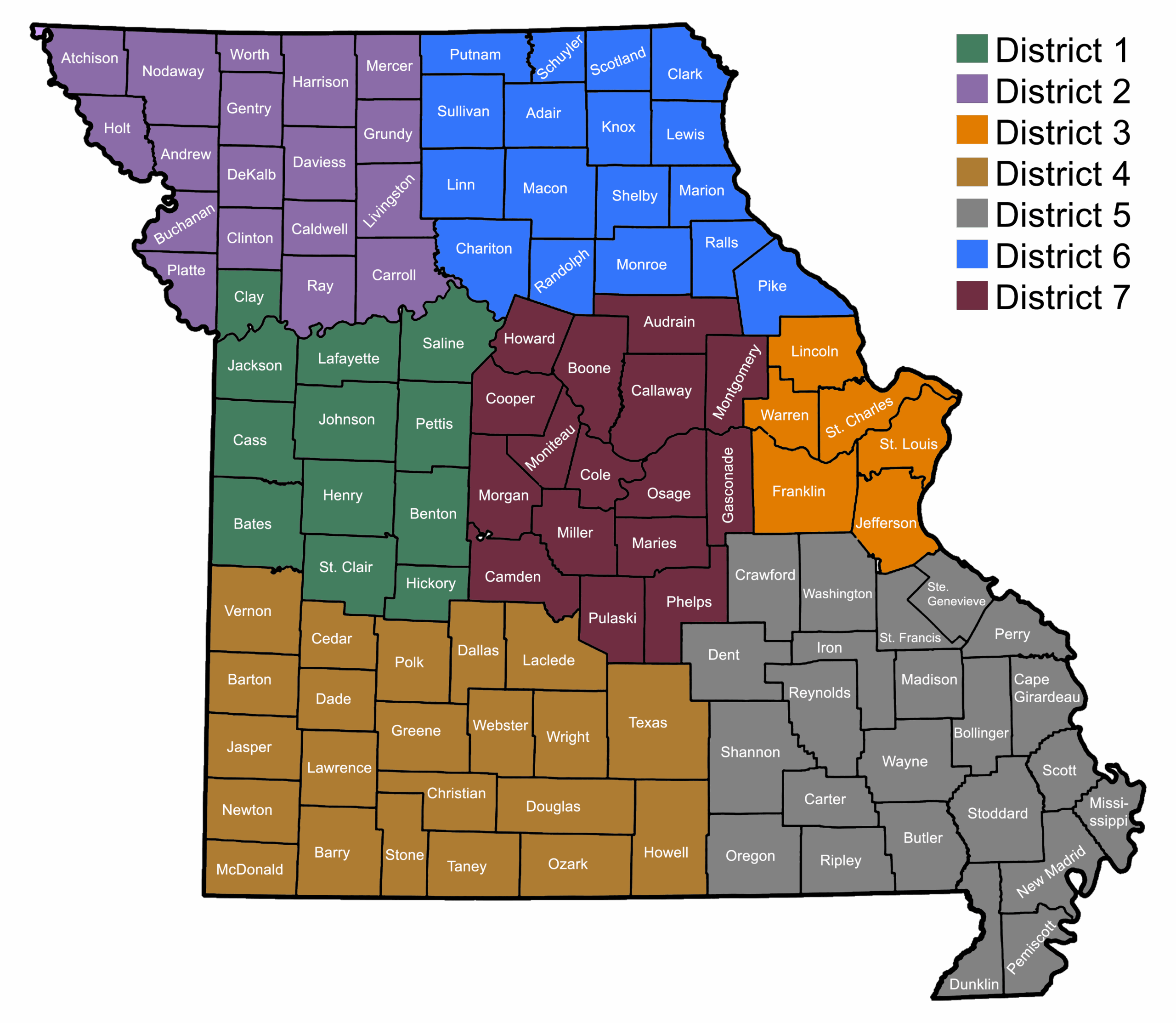Map of Missouri with counties highlighted