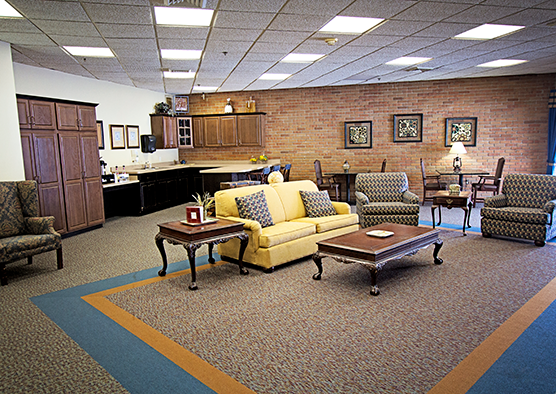 Cozy common area with seating and decor.