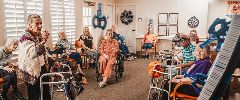 Residents engaged in an activity in a common area.