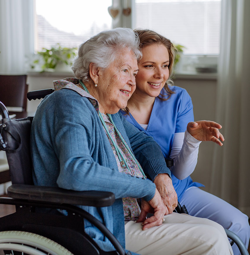 Caregiver and resident enjoying a conversation