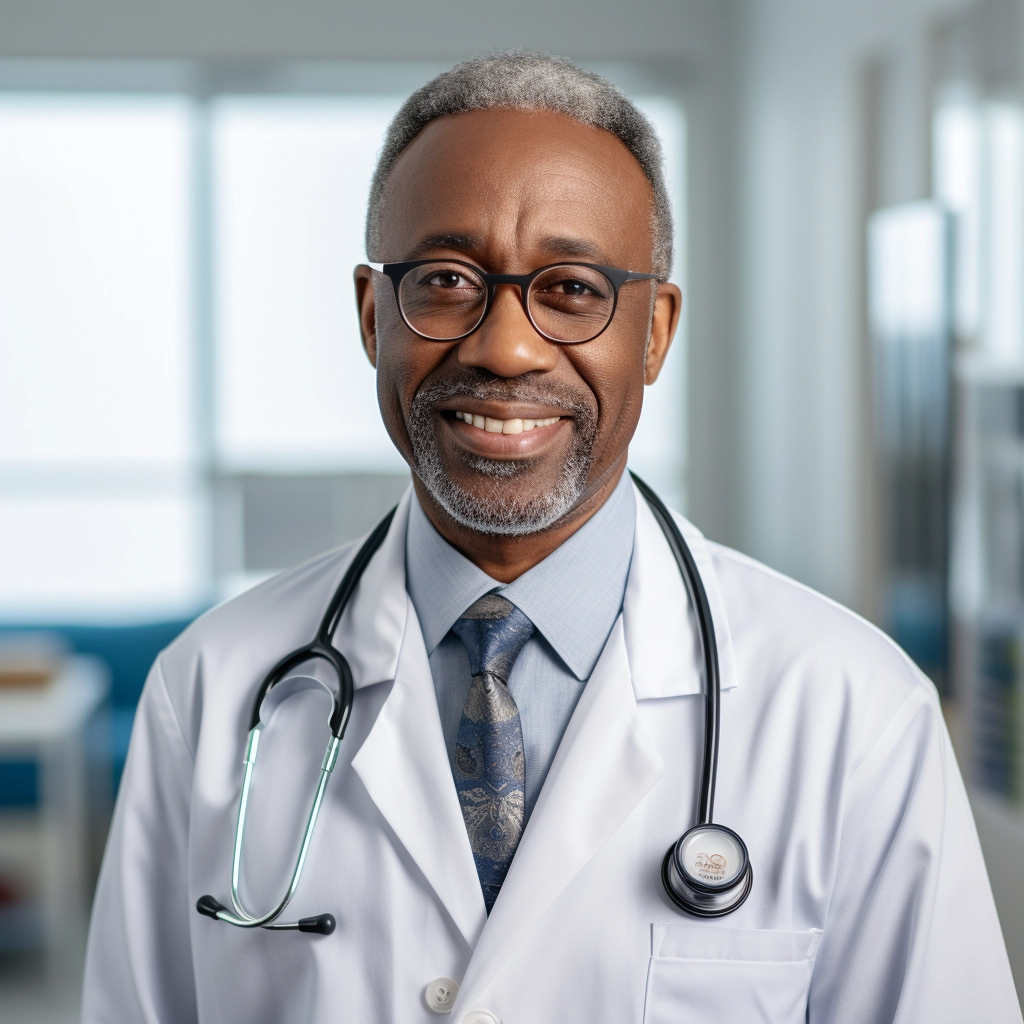 Smiling doctor in a healthcare setting